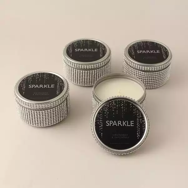 Dunelm Sparkle Grapefruit And Patchouli Pack Of 4 Tin Candles 1 Dunelm Sparkle Grapefruit And Patchouli Pack Of 4 Tin Candles