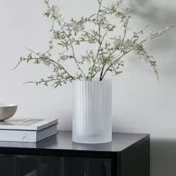 Dunelm Ridged Frosted Glass Vase 18cm White