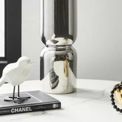 Dunelm Ceramic Curves Vase Silver 35cm -Ornaments Sales Store 30751231 alt02