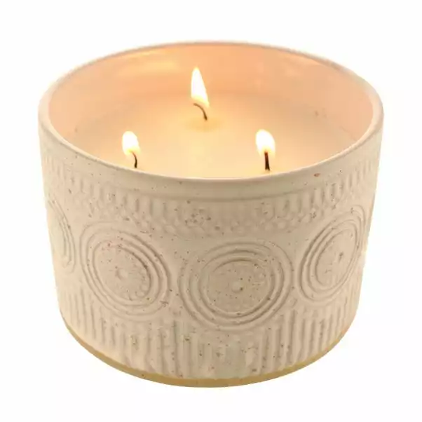 Dunelm Pretty Boho Ceramic Multiwick White Sandalwood Candle 3 Dunelm Pretty Boho Ceramic Multiwick White Sandalwood Candle - Image 3