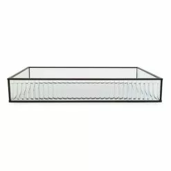 Dunelm Ribbed Glass Tray Black 39cm -Ornaments Sales Store 30755576 alt04