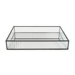 Dunelm Ribbed Glass Tray Black 39cm -Ornaments Sales Store 30755576 alt05