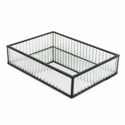 Dunelm Ribbed Glass Tray Black 26cm -Ornaments Sales Store 30755577 alt02