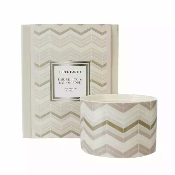 Fired Earth Large Ceramic Darjeeling & Damask Rose Wax Filled Candle 1 Fired Earth Large Ceramic Darjeeling & Damask Rose Wax Filled Candle