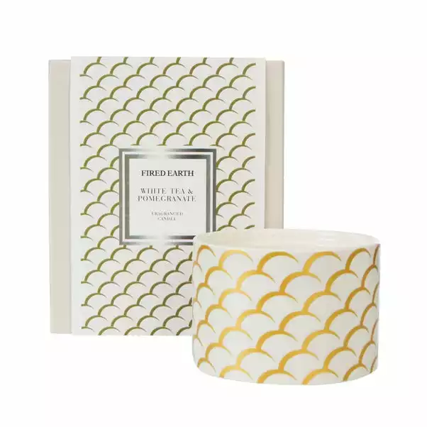 Fired Earth Large Ceramic White Tea & Pomegranate Wax Filled Candle 1 Fired Earth Large Ceramic White Tea & Pomegranate Wax Filled Candle