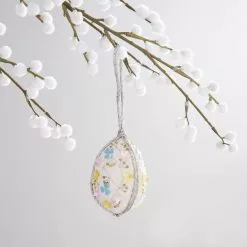 Dunelm White Embroidered Hanging Egg Decoration