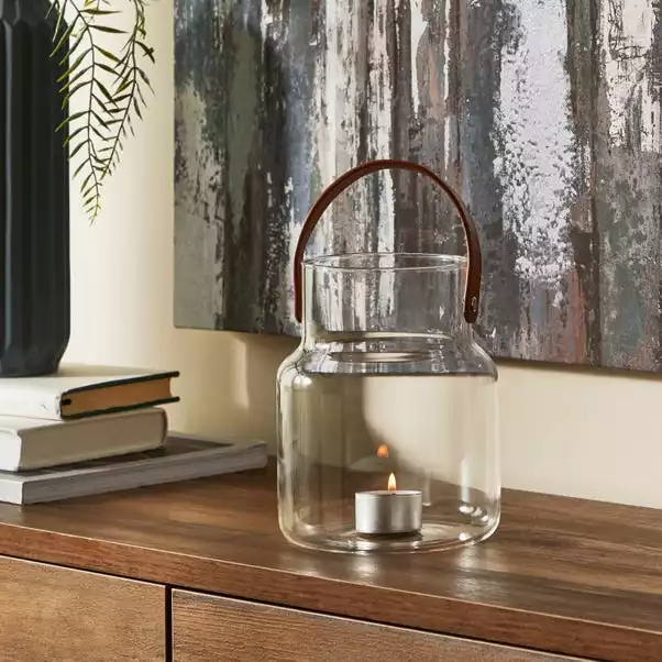 Dunelm Faux Leather Handled Lantern 16.5cm 1 Dunelm Faux Leather Handled Lantern 16.5cm