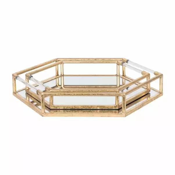 Pacific Lifestyle Set Of 2 Metal & Mirrored Gold Trays 2 Pacific Lifestyle Set Of 2 Metal & Mirrored Gold Trays - Image 2