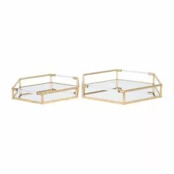 Pacific Lifestyle Set Of 2 Metal & Mirrored Gold Trays 6 Pacific Lifestyle Set Of 2 Metal & Mirrored Gold Trays -Ornaments Sales Store 30803397 alt02