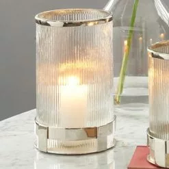 Pacific Lifestyle Metal And Clear Textured Tall Hurricane Vase